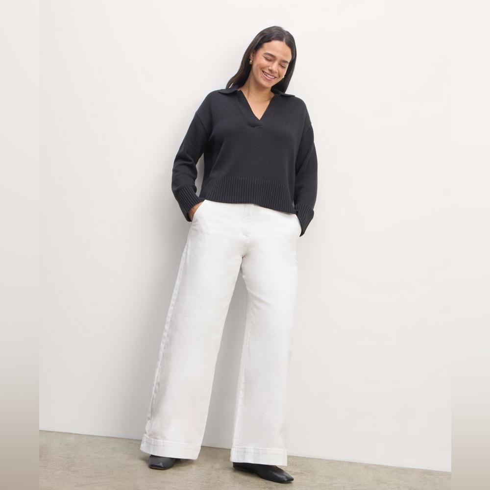 Everlane Twill White Trouser Wide Leg Pants